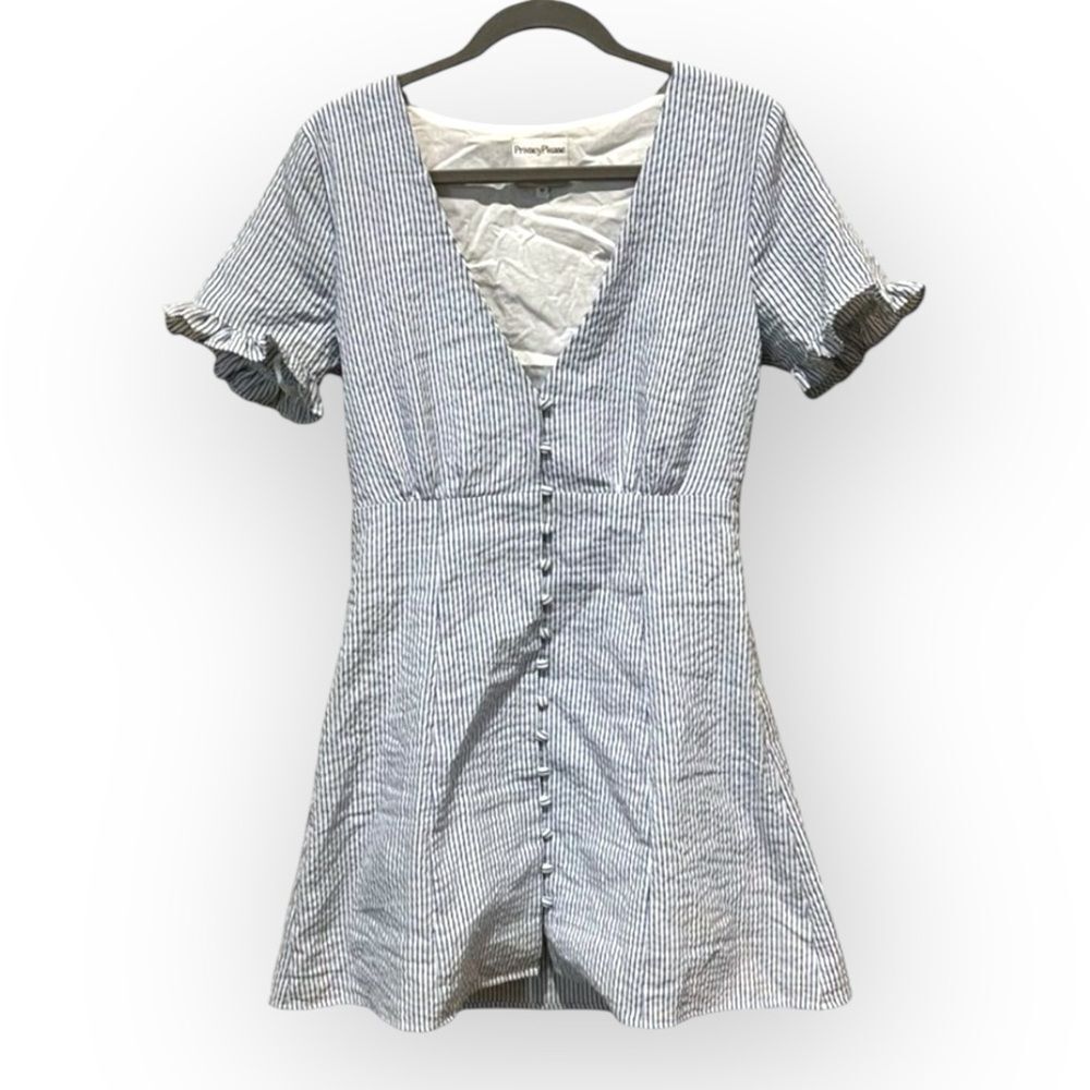 Privacy Please Revolve Daffodil Button Front Striped Mini Dress – Size Medium - Picture 2 of 6